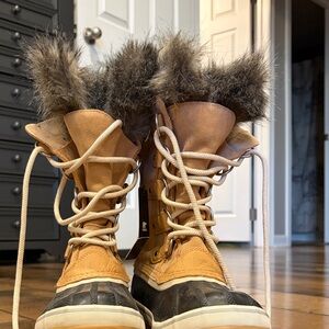 Tan and Black Fur-Lined Boots